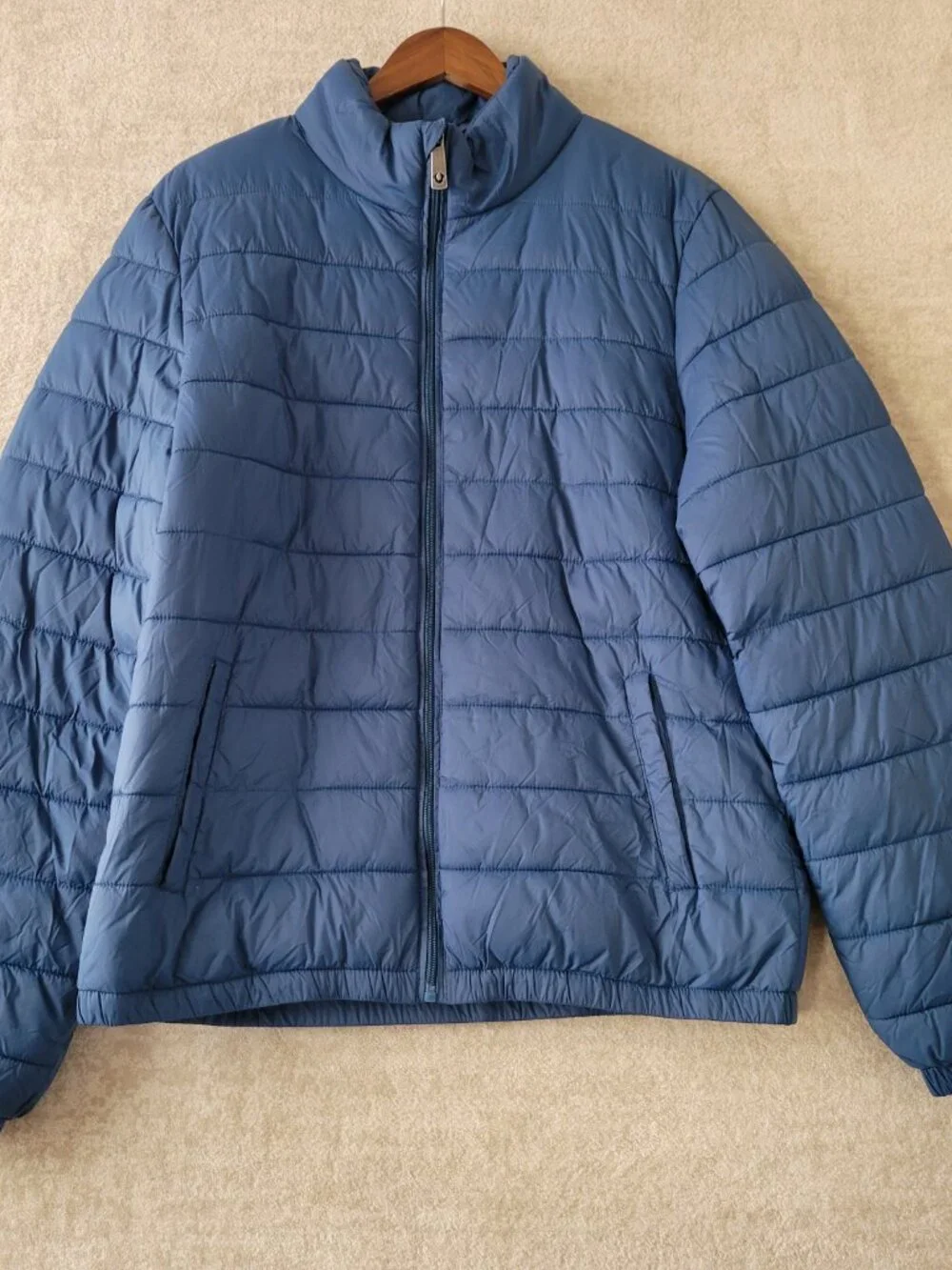 True Religion Quilted Puffer Jacket Large Mens Blue Teal Full Zip Casual Reg Fit
